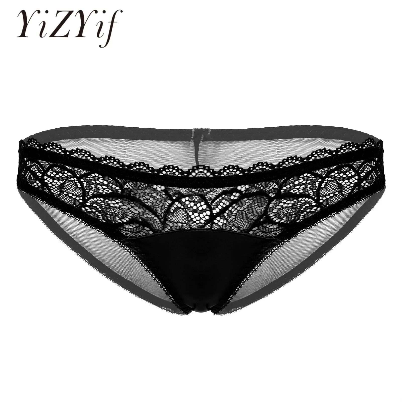 

Mens Lingerie Floral Lace Patchwork Low Waist Briefs Erotic Apparel Sissy Underwear Sexy Panties See-through Back Underpants