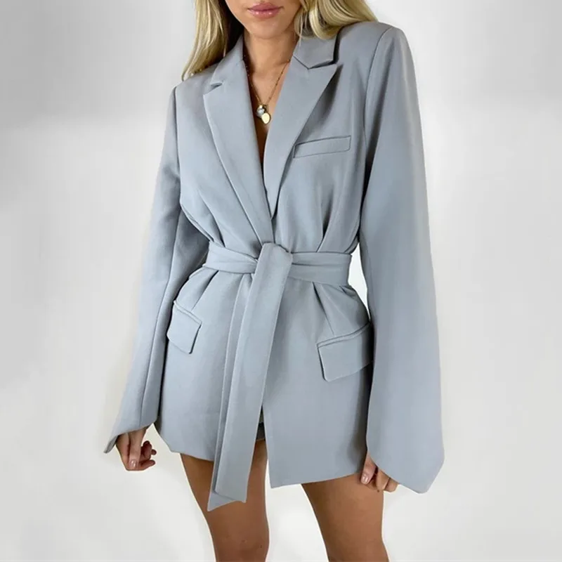 Женская свободная куртка с поясом черная или хаки длинным рукавом в винтажном