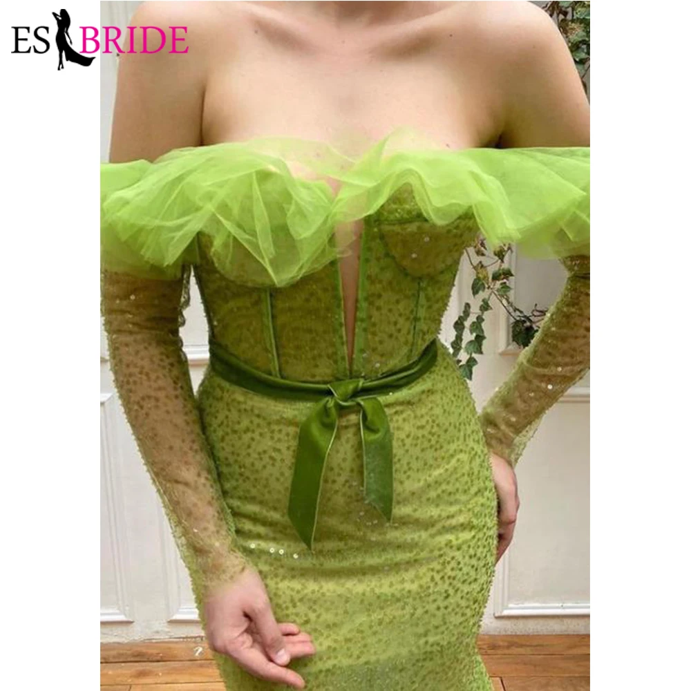 

Green Evening Dresses Long Luxury 2021Mermaid Off Shoulder Sequined Elegant Formal Gowns For Women Party