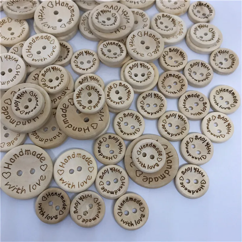 

15/20/25mm 100pcs Love Pattern Wooden Buttons Sewing Material Sewing Accessories Handmade DIY Craft Supplies Sewing Buttons Snap
