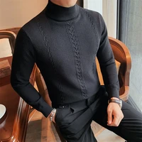 high quality casual mens sweater autumn winter long sleeve mock neck slim fit knitted sweater solid color warm pullovers homme