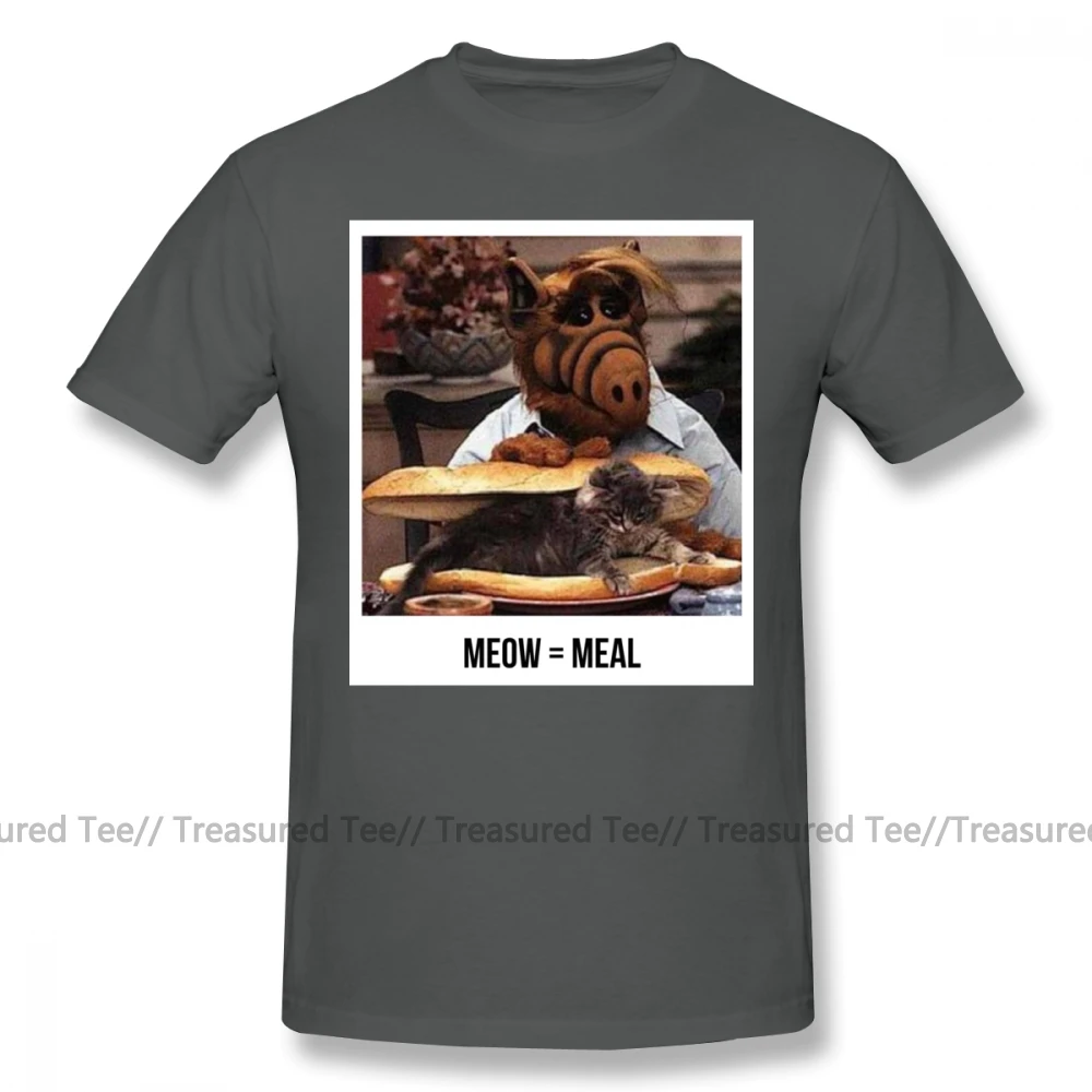 Dark Grey Alf футболка Meow с коротким рукавом, футболка с принтом, мужская Милая пляжная Повседневная футболка из 100 хлопка размера плюс 4XL 5XL - Цвет: Dark Grey