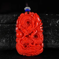 natural chicken blood jade hand carved zodiac dragon pendant fashion boutique jewelry men and women chicken blood red necklace