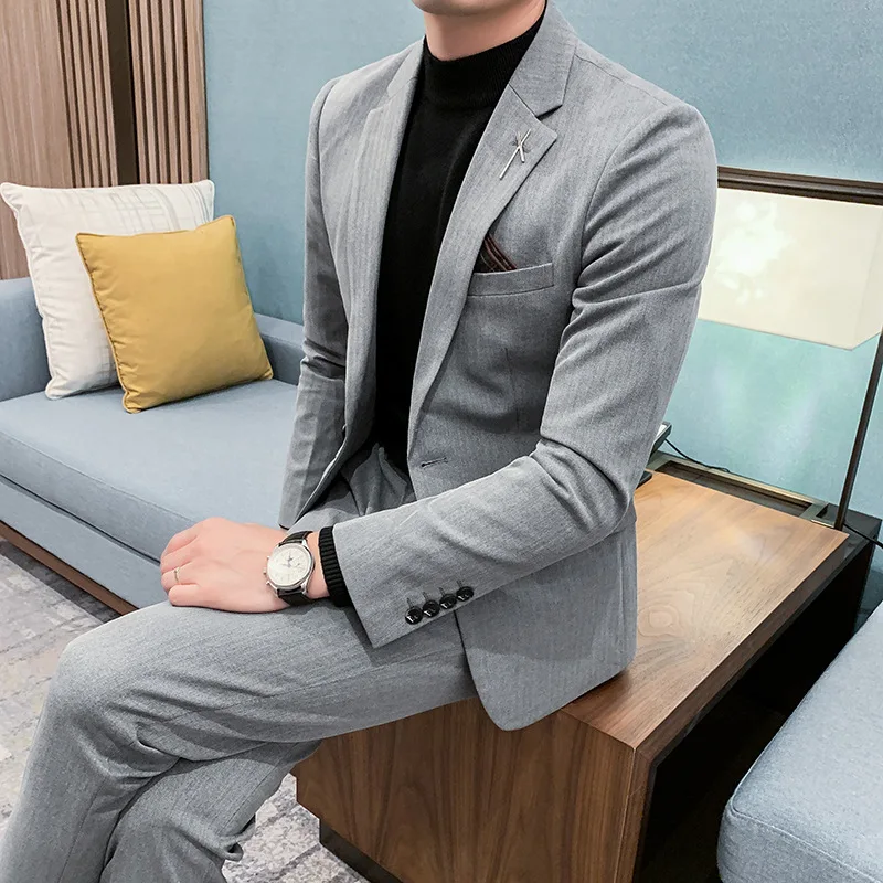 

Костюм мужской из двух предметов, приталенный деловой костюм для отдыха, в корейском стиле, осень-зима