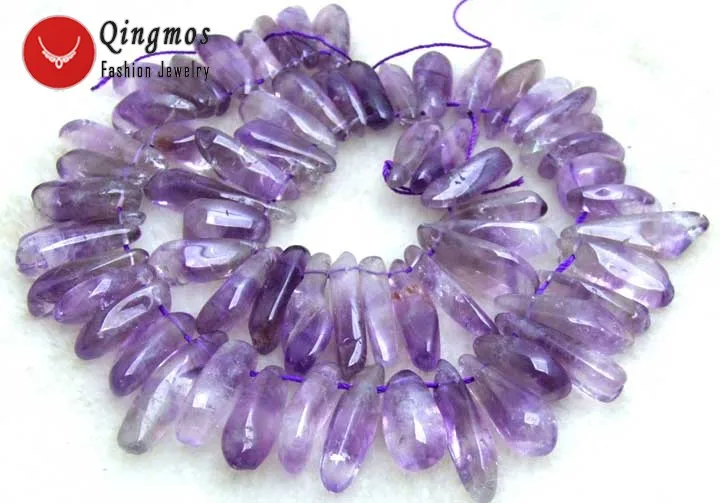 

Qingmos Purple 8*25mm Strip Natural Amethysts Stone Loose Beads for Jewerlry Making DIY Necklace Bracelet Earring 15" Strand