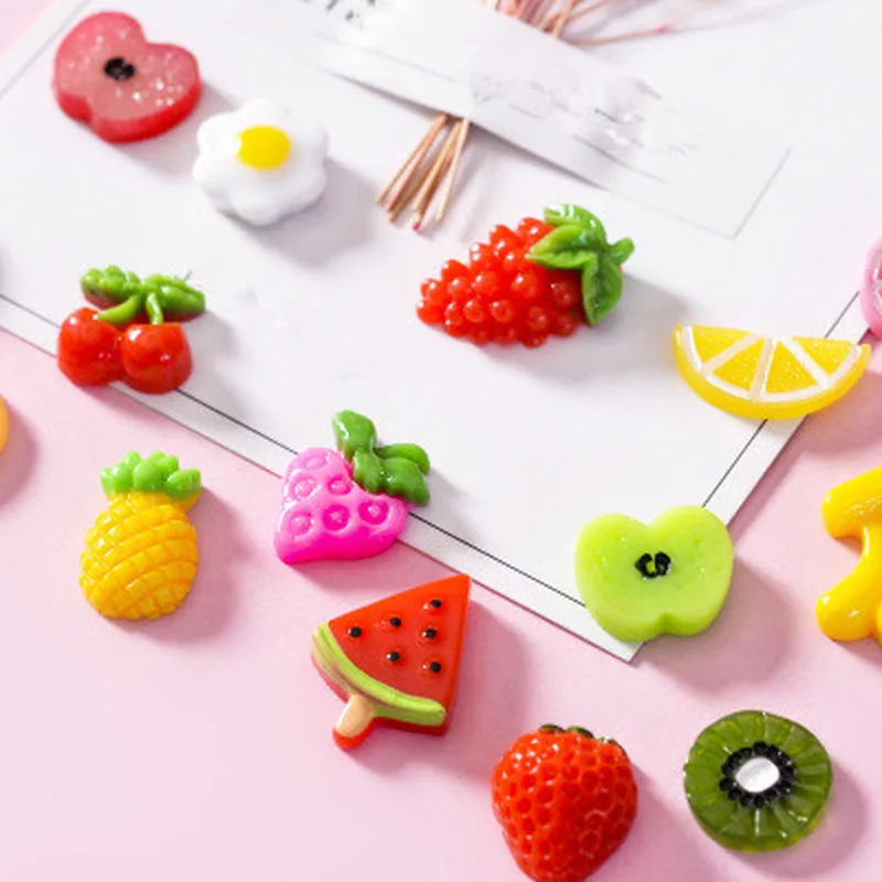 20pcs Flat Back Fruits Resin Watermelon Pineapple Cute Resins DIY Jewelry Hair Bows Clips Accessories Resin Cabochons Decoration