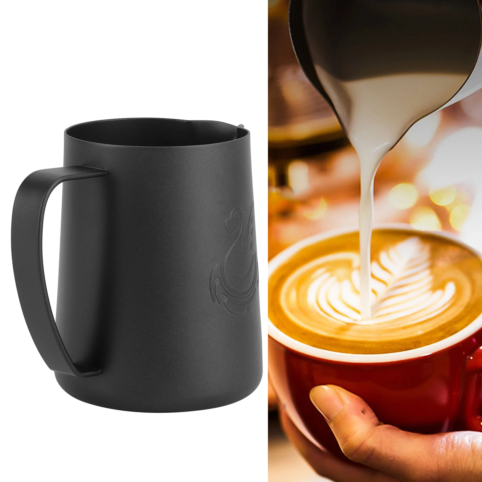 

400/600ml Coffee Latte Cup Black Matte 304 Stainless Steel Milk Frothing Cup Coffee Art Making Accessories black