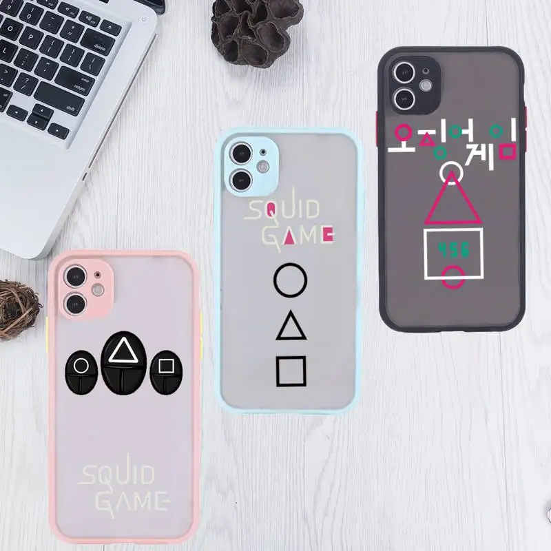 

Squid Game Phone Case For iPhone 12 11 Mini Pro XR XS Max 7 8 Plus X Matte transparent Pink Back Cover
