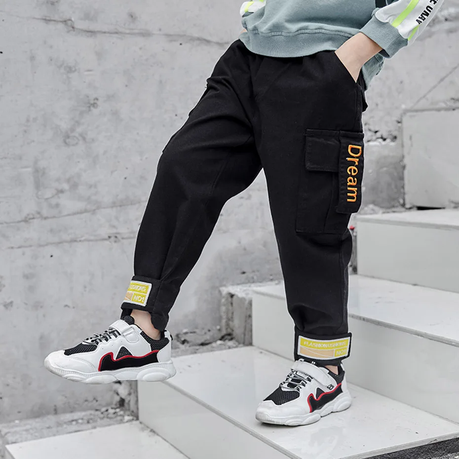 Штаны для мальчиков штаны с буквенным принтом карго детские осенняя одежда