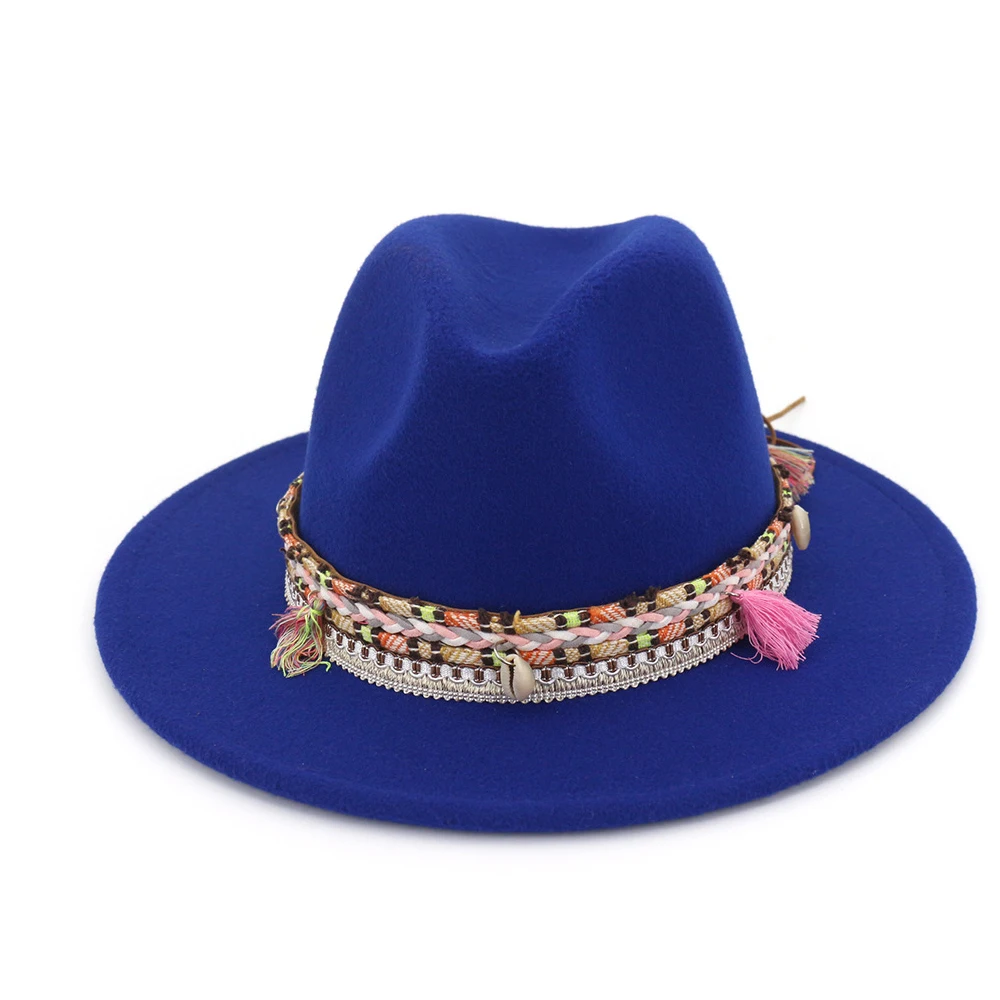 Женская шерстяная шляпа Федора с бахромой и лентой элегантная широкими полями