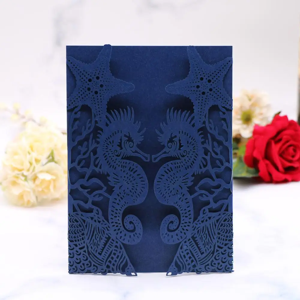 

30pcs/lot Wedding Invitation Card Hollow Laser Cut Beach Birthday Party Theme Engagements Ceremony