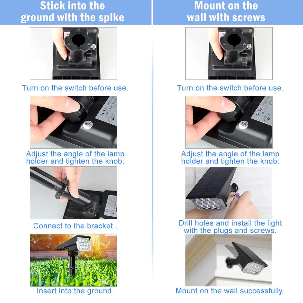 

1pc/2pc/4pcs Adjustable Solar Spotlight Solar Garden Light IP65 Super Bright Landscape Wall Light Outdoor Light Solar Lamp