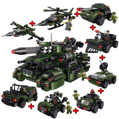 8 в 1 Просветите военный автомобиль солдат строительные блоки город армейское