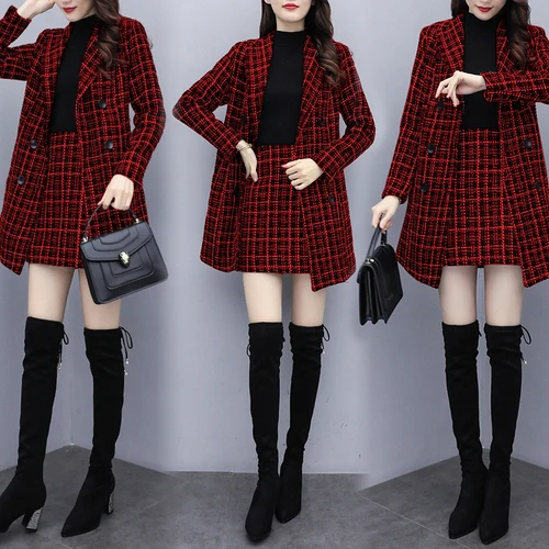 

Женский клетчатый комплект из двух предметов, комплект из двух предметов с короткой юбкой