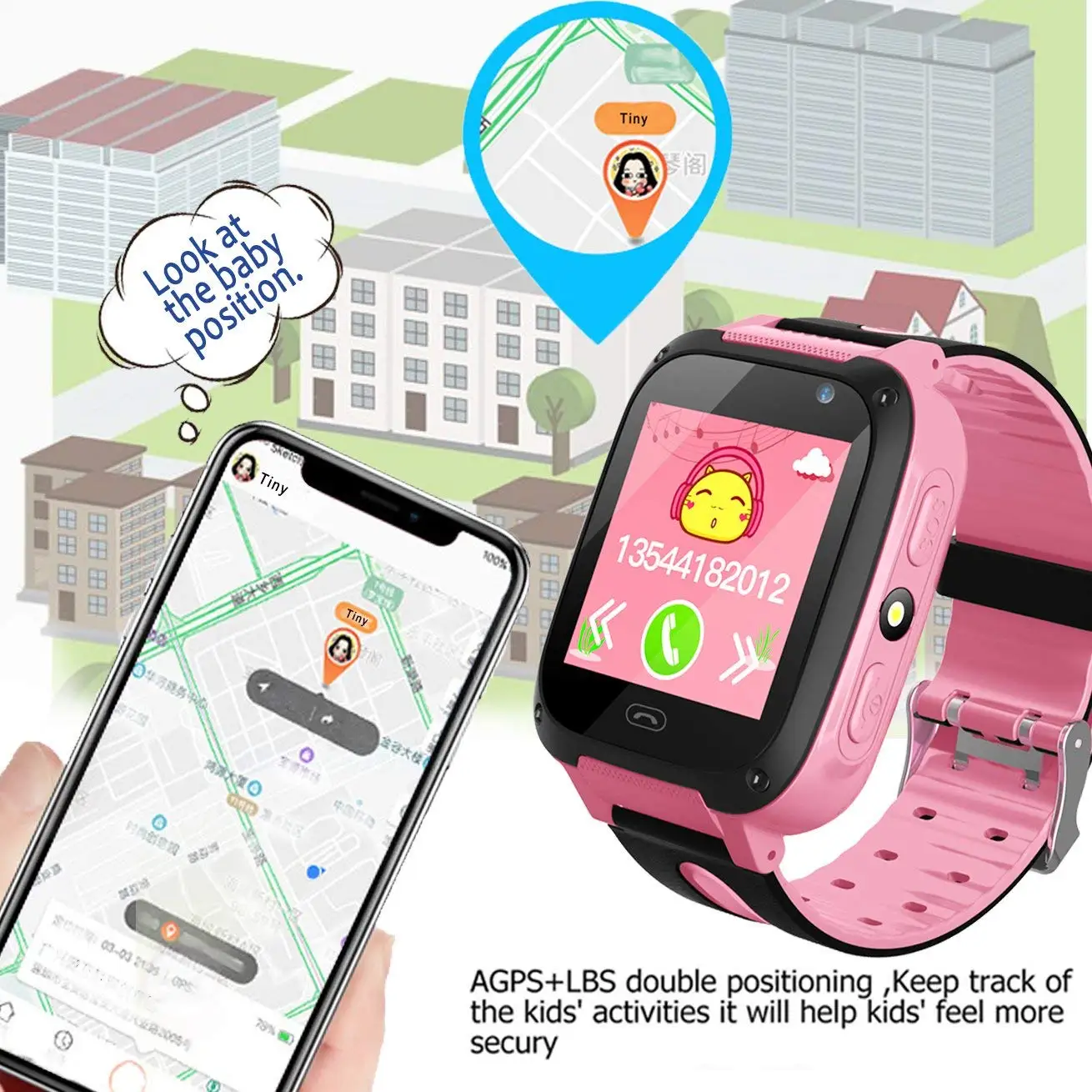 Детские Смарт часы 16G TF карта для девочек и мальчиков GPS фитнес браслет трекер
