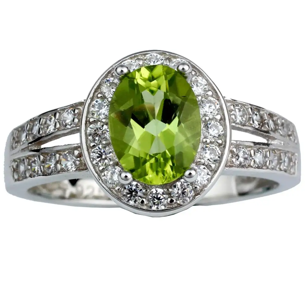 

Women 925 Sterling Silver Ring Natural Green Peridot Gemstone 6x8mm Oval Stone Jewelry August Birthstone R013GPN