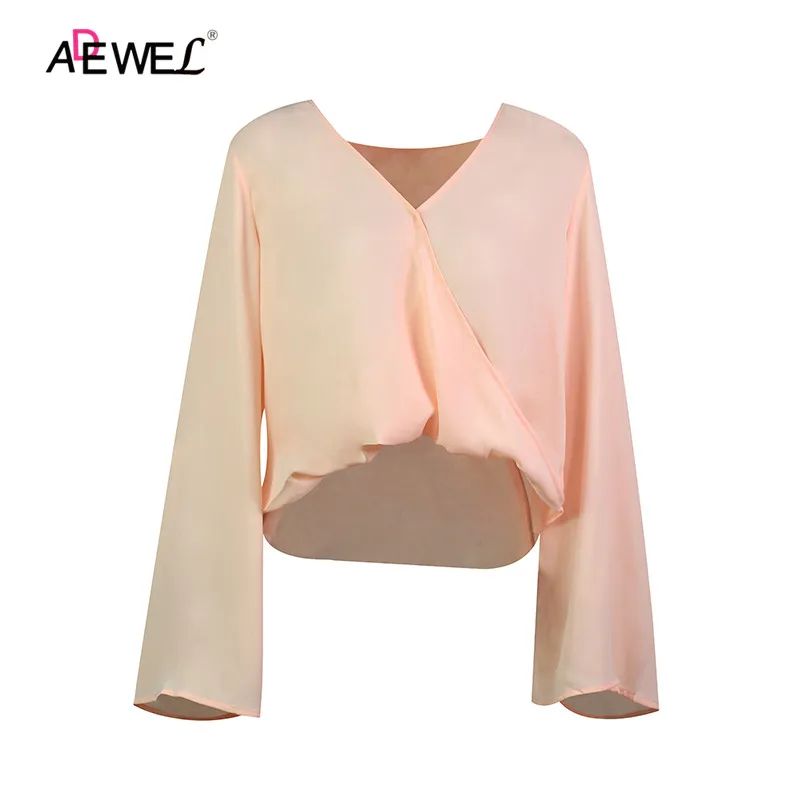 ADEWEL рубашка с длинным рукавом Топы блузка сплошной цвет женские свободные V