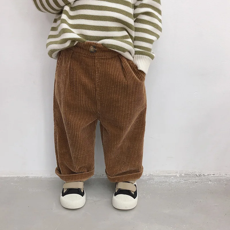 Осень 2019 повседневные вельветовые широкие брюки для маленьких мальчиков милые