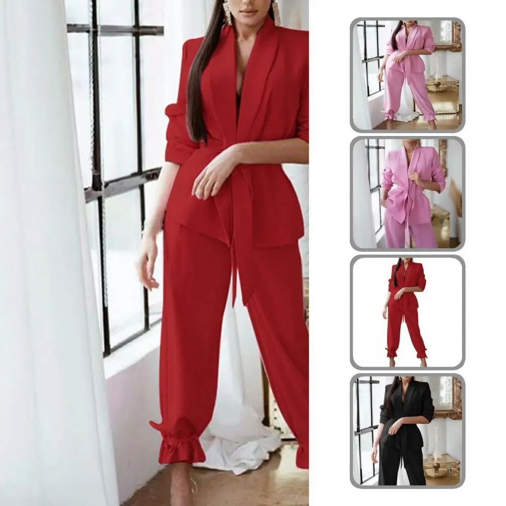 

Lace-up Autumn Winter Long Sleeve Ankle Tied Office Lady Suit for Office