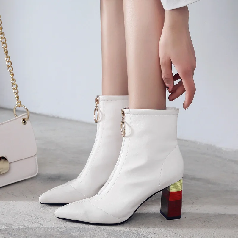 Женские ботильоны из коровьей кожи сезон осень-зима женские радужные туфли на