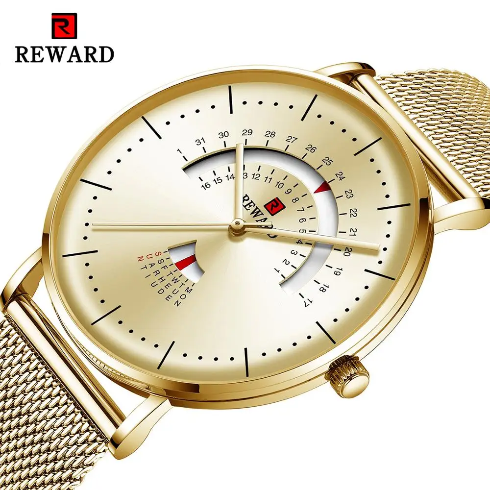Часы наградные мужские золотистые модные роскошные брендовые водонепроницаемые