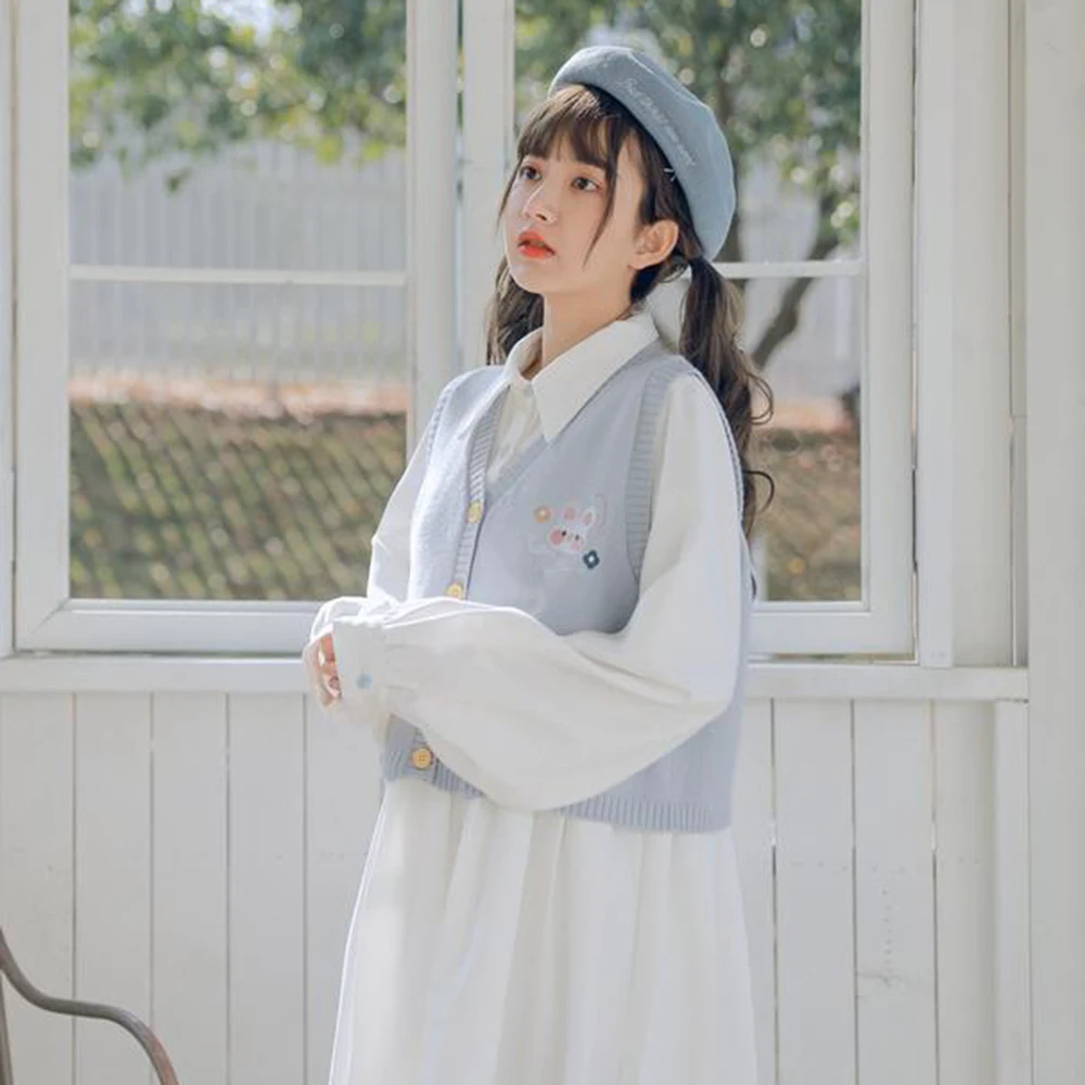 

Preppy Style Kawaii Cartoon Embroidered Knitted Sweater Oversized Long Sleeve Pullover Korean Fashion Women's Clothing