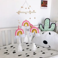 rainbow baby rattles crib mobiles toy nordic toys rotating toy balls bed accessories wooden crib toys kid room bed hanging decor