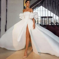 white satin wedding dresses puff sleeve sexy bridal dress 2021 strapless split side wedding gowns women couture
