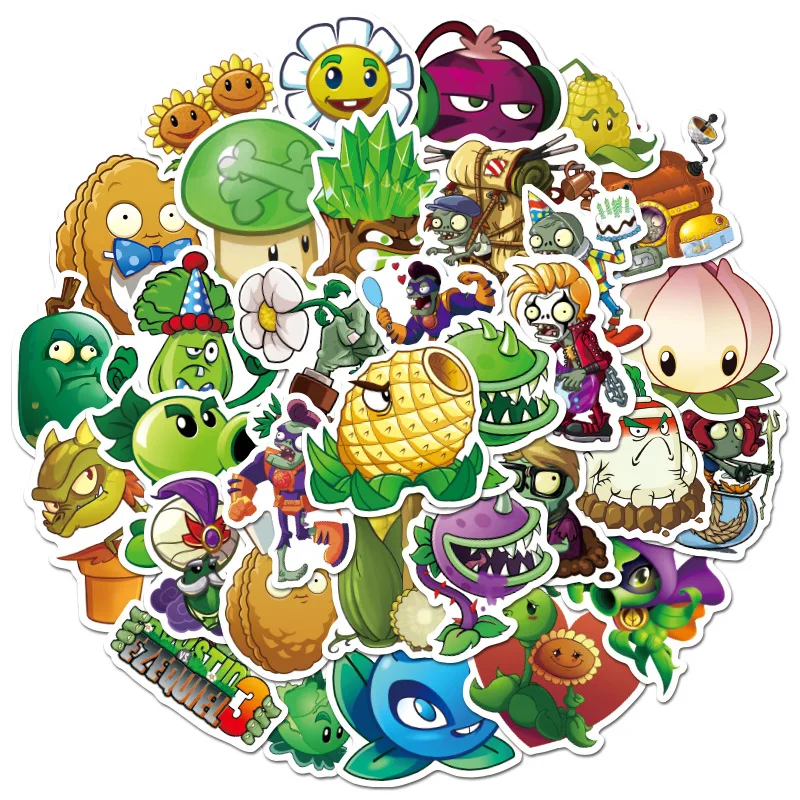 Pegatinas de dibujos animados Plants Vs Zombie, juego de guitarra, port&aacute;til, tel&eacute;fono, nevera, monopat&iacute;n, equipaje de viaje, grafiti, juguete para ni&ntilde;os, 10/30/50 Uds.-1