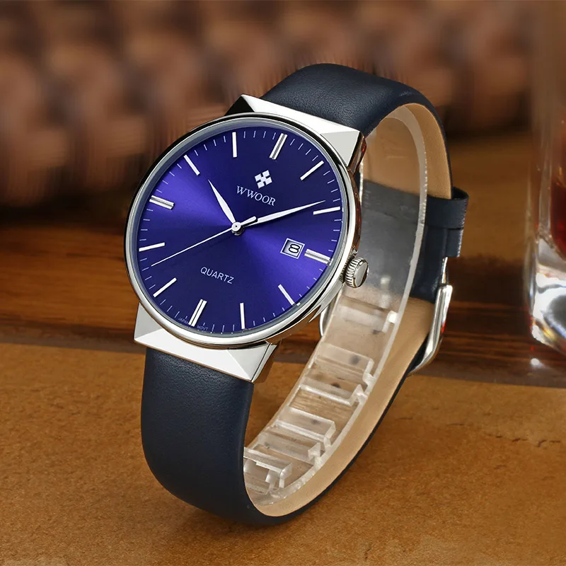 

WWOOR Famous Brand Men Leather Watches Casual Business Quartz Wrist Watch Male Simple Waterproof Watch For Men relogio masculino