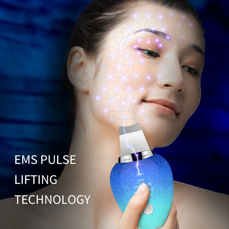 

EMS Ultrasonic Face Skin Scrubber Ion Deep Facial Cleaning Peeling Shovel Acne Blackhead Remover Whitening Lifting Tool Massager