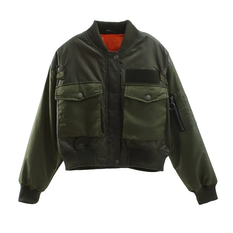 Autumn Jacket Women's Aviator Style Military Green Warm Zipper Pocket Winter Jacket Women's Jacket Parka