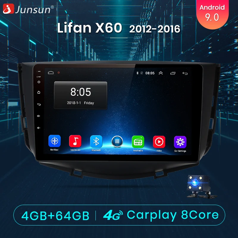 Junsun V1 pro 4G+ 64G CarPlay Android 9,0 DSP для Lifan X60 2012- автомобильный Радио Мультимедиа Видео плеер навигация gps 2 din dvd