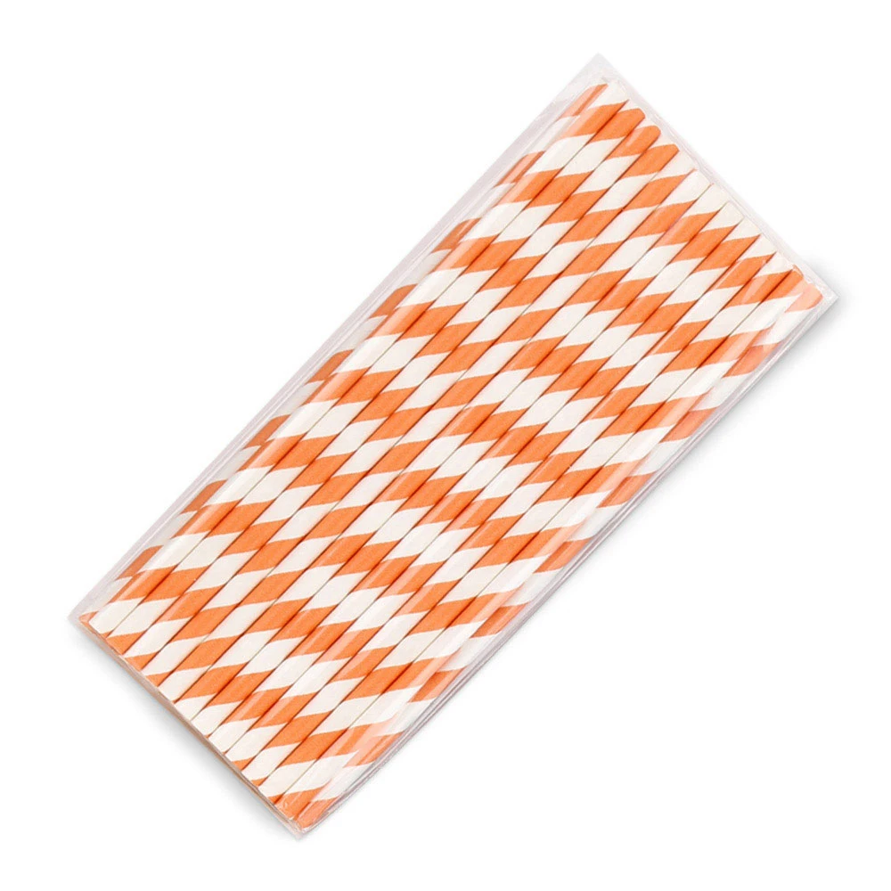 Orange Stripe 25 шт питьевой бумаги соломинки Беби-Шауэр Свадьба День рождения соломы подарок на Рождество Хэллоуин вечерние мероприятия поставки - Цвет: Orange Stripe