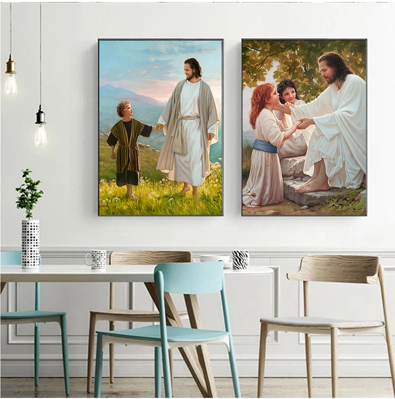Настенная Картина на холсте с изображением Иисуса и Девы Марии Библия
