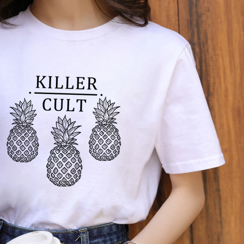 

Женская футболка с принтом в виде ананасов WVIOCE, белая футболка большого размера с круглым вырезом, мягкая футболка в уличном стиле