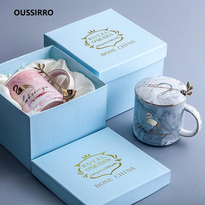 Кофейная кружка OUSSIRRO из натурального мрамора и фарфора с рисунком фламинго чашка