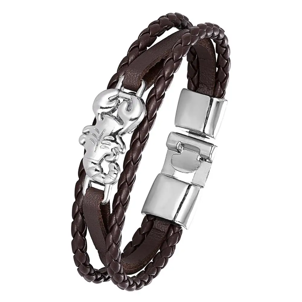2020 Ретро Браслет Скорпион мужской многослойный Плетеный кожаный браслет женский