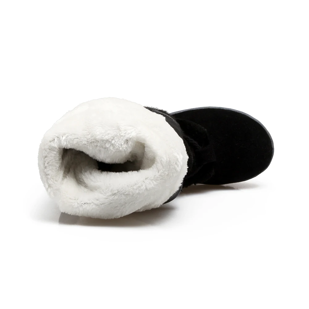 Женские сапоги до колена зимние из искусственной замши на плоской подошве