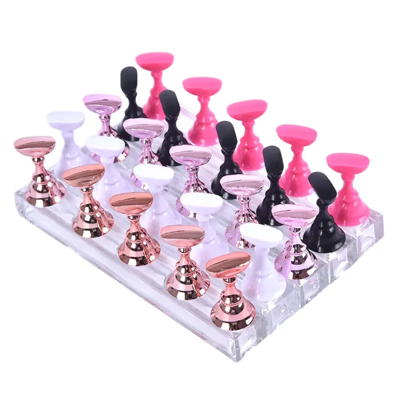 

1Set False Nail Tips Practice Trainning Display Stand Holder Base Alloy Crystal Nail Art Polish Display Manicure Tools