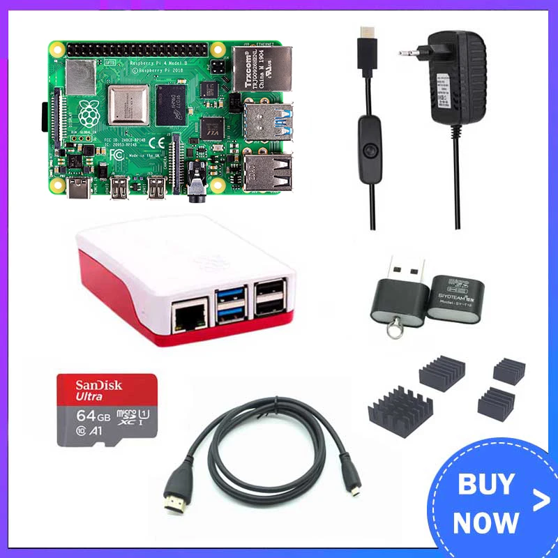 Raspberry Pi 4 2 ГБ Оперативная память с ABS чехол Питание Алюминий теплоотвод +