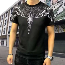 Diamond Feather Drops Wings Printed Mercerized Clothes Short-sleeved T-shirt Mens Fashion Brand Hot Diamond Tassel T Shirt Men