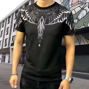 diamond feather drops wings printed mercerized clothes short sleeved t shirt mens fashion brand hot diamond tassel t shirt men free global shipping