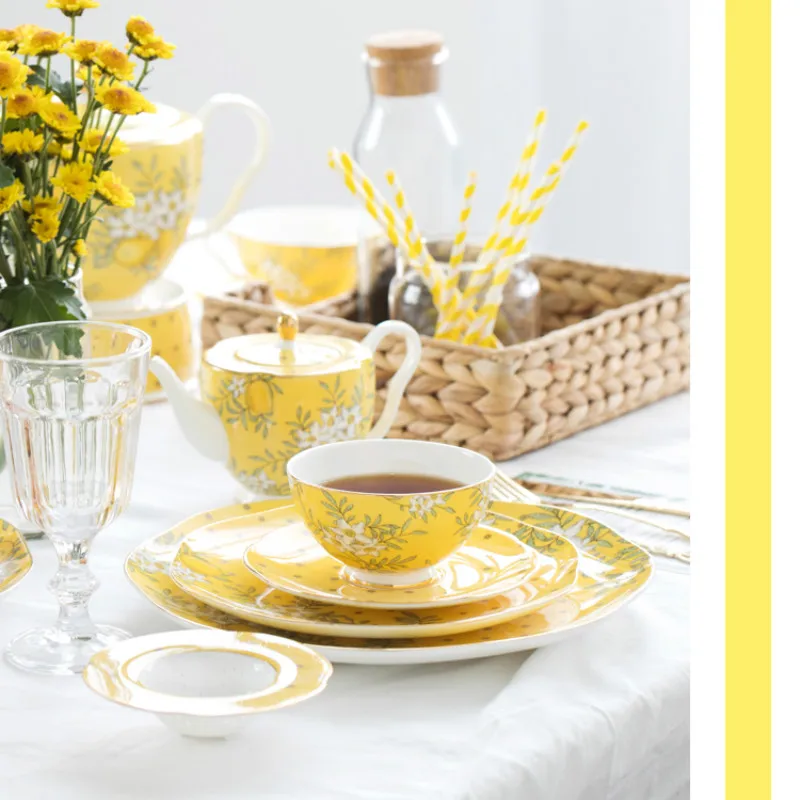 Костяной фарфор кофейные чашки и блюдца чайный горшок набор роскошный