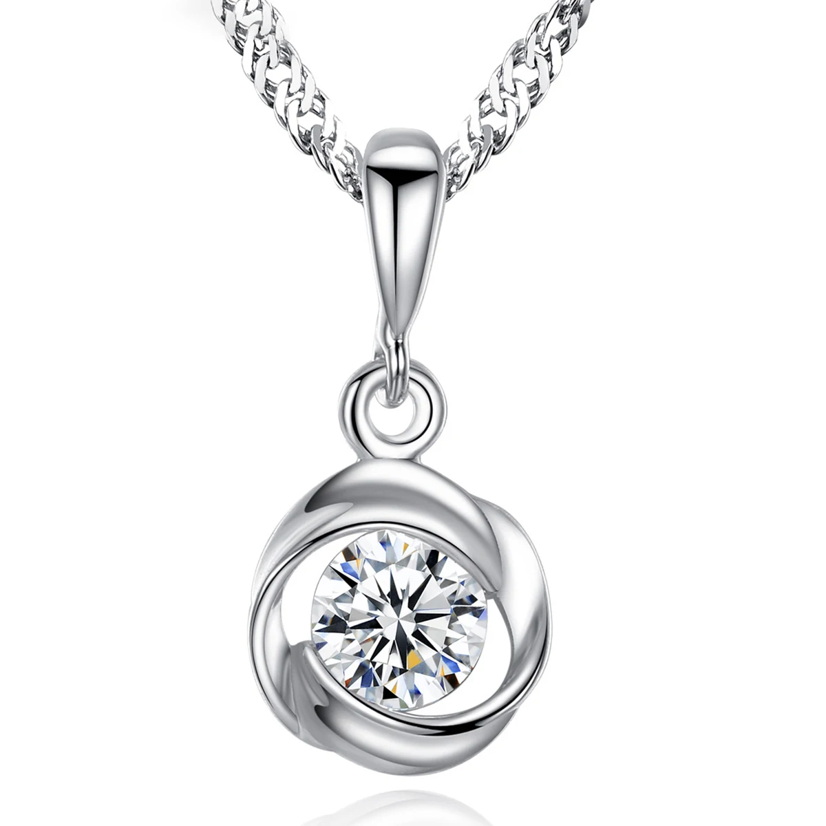 

MetJakt S925 Sterling Silver with 3A Zircon Simple Fashion Women's Pendant Necklace