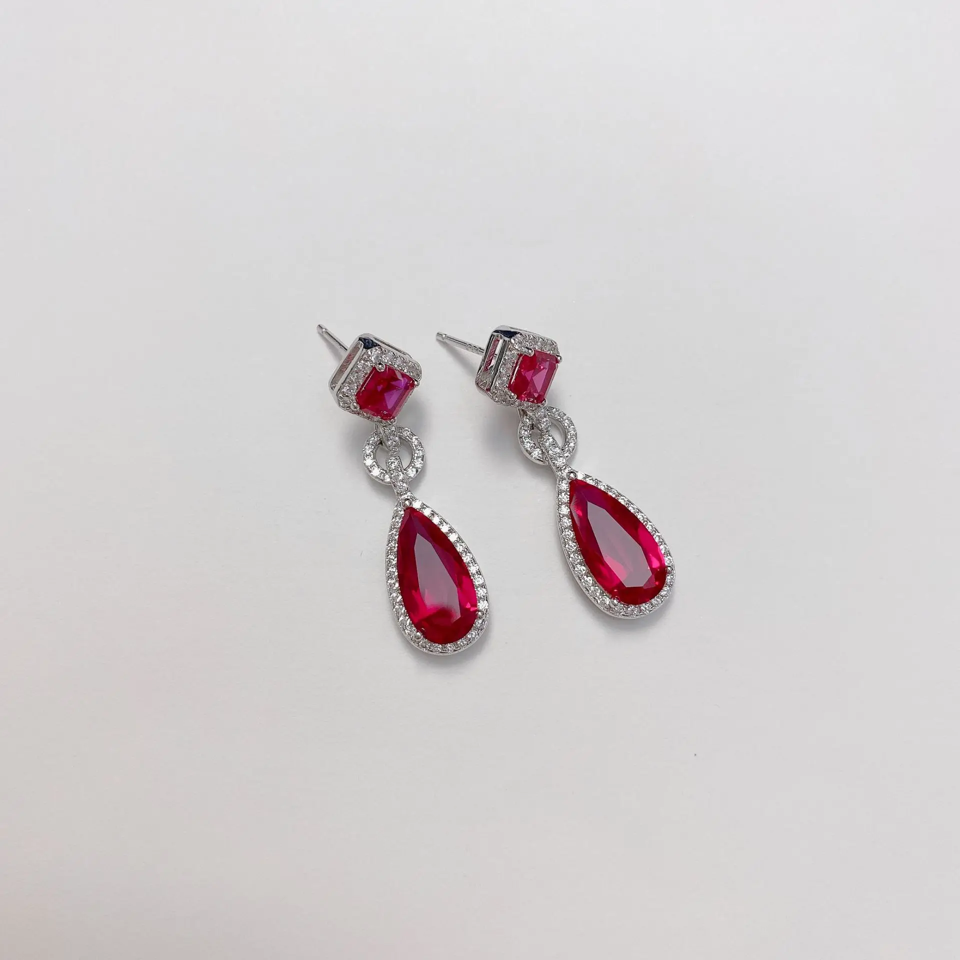 

Wong Rain 100% 925 Sterling Silver Pear Created Moissanite Ruby Gemstone Drop Dangle Earrings Engagement Wedding Fine Jewelry