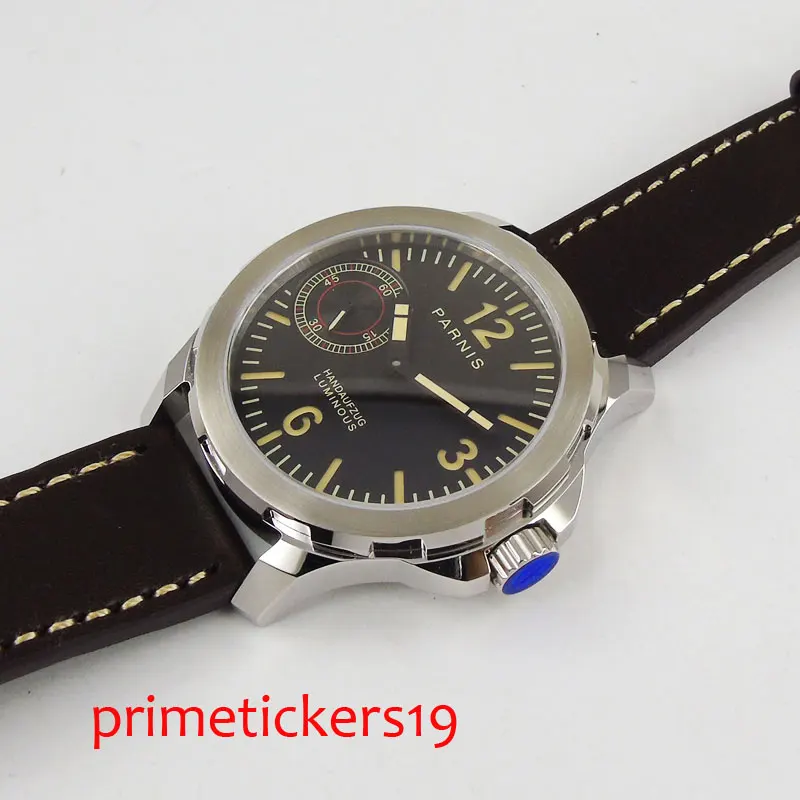 44 мм parnis черный циферблат оранжевые метки сапфировое стекло Рука обмотки 6497