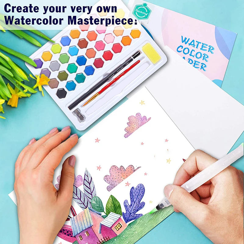 36 цветов сплошные акварельные краски в наборе с деревянной щёткой-столбиком