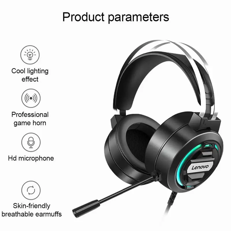 

Lenovo H401 Headphone USB Wired Over-Ear Gaming Headset With Microphone Over Ear Earphones PC With RGB Light For Game Players