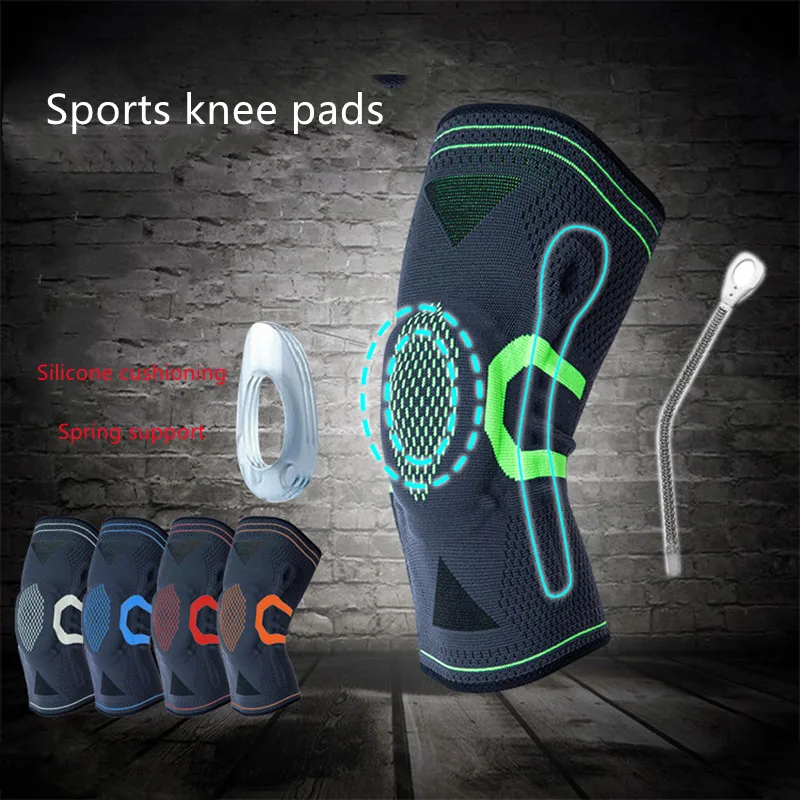 

Silicone anti-skid spring support breathable knee protector basketball riding climbing fitness compression sports knee pads